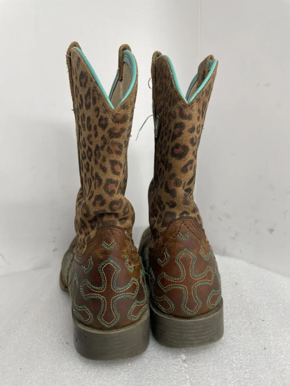 Ariat Crossroads Leopard Cross Leather Western Square Toe Boots Girls Kids 1